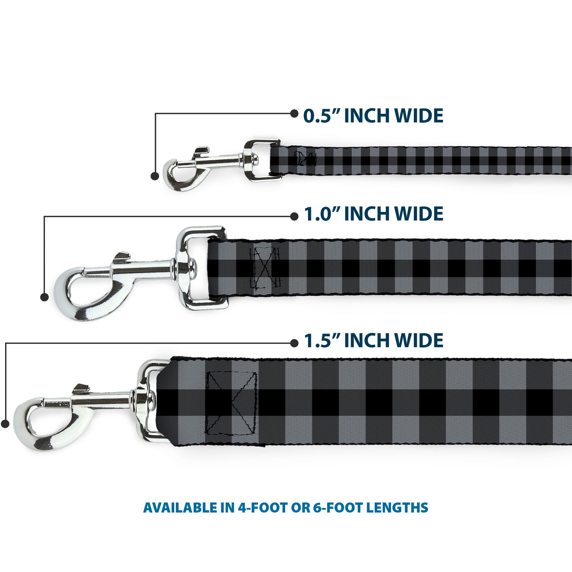 Dog Leash - Buffalo Plaid Black/Gray Dog Leashes Buckle-Down
