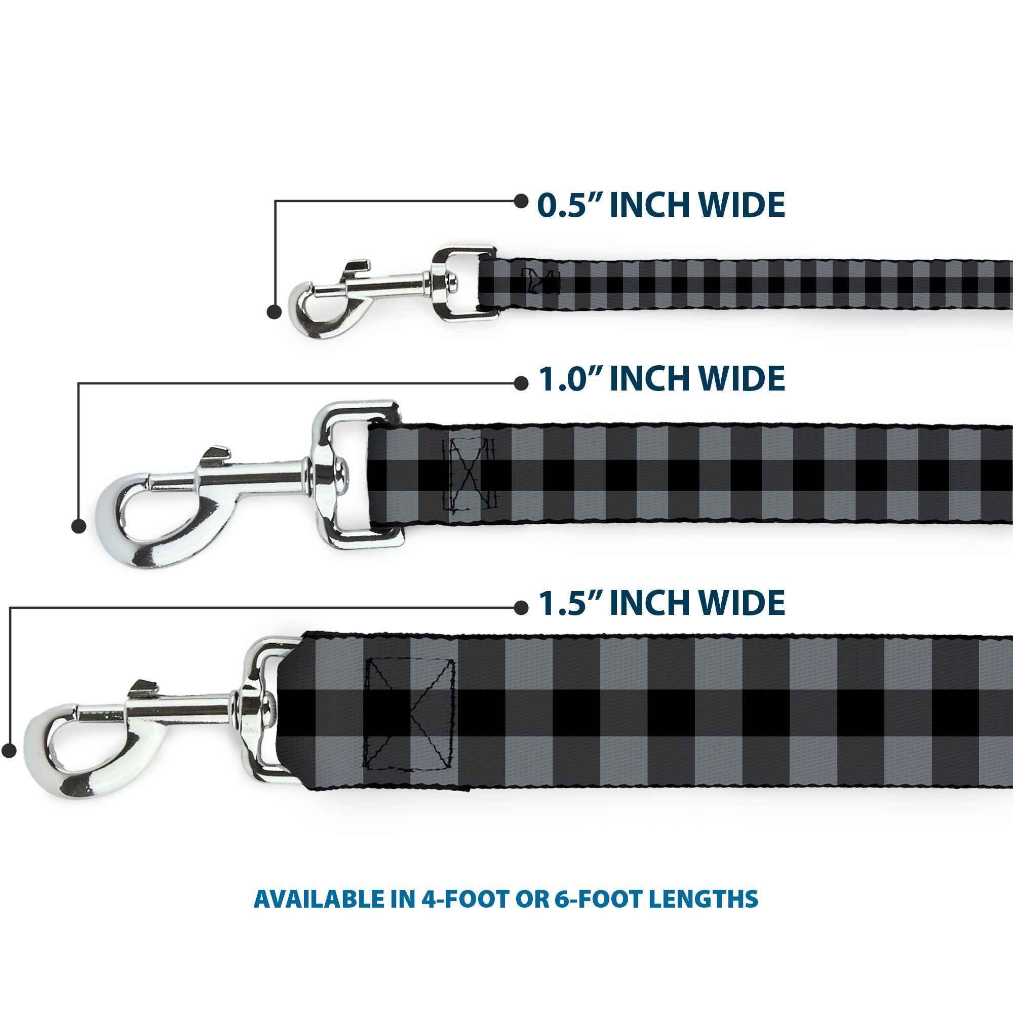 Dog Leash - Buffalo Plaid Black/Gray Dog Leashes Buckle-Down