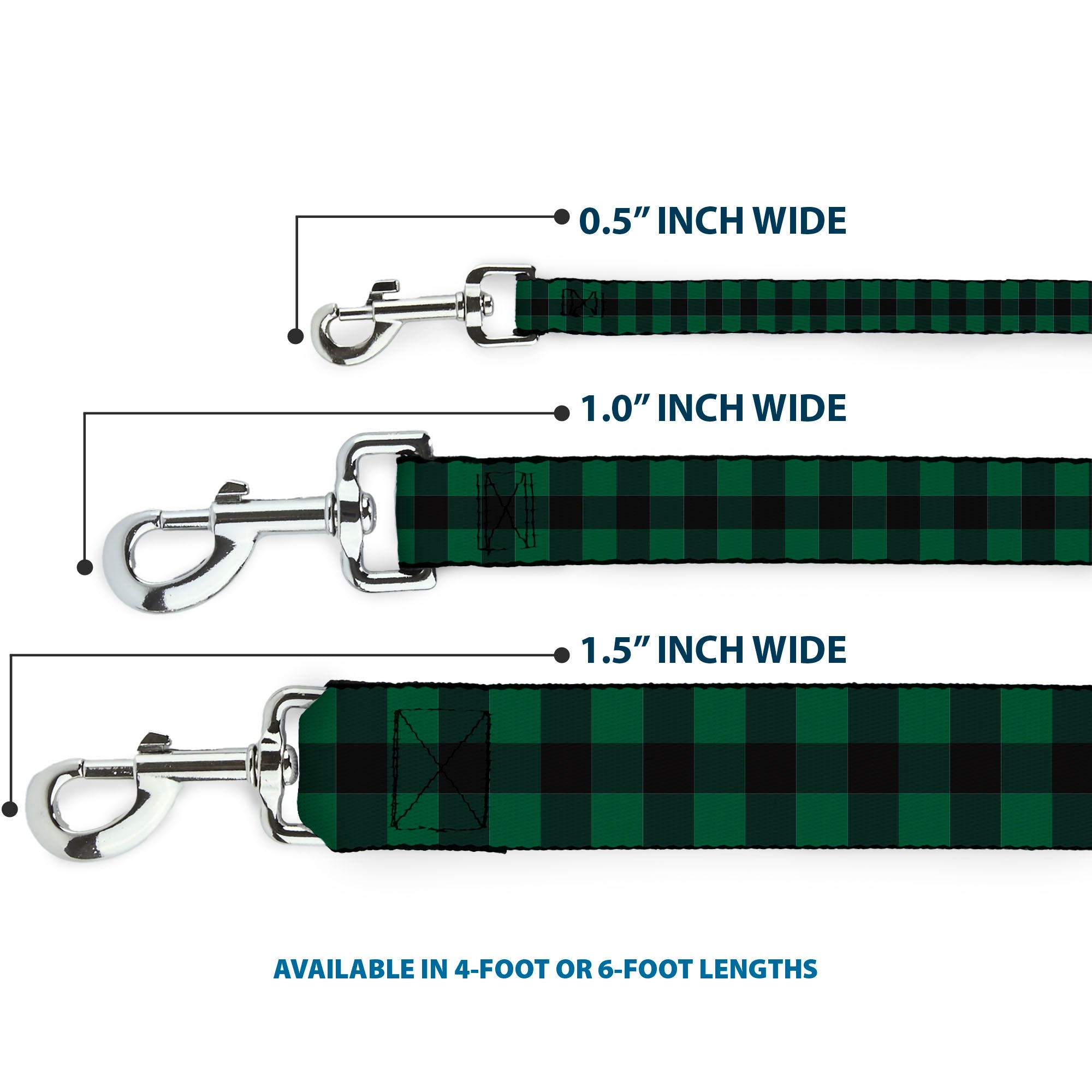 Dog Leash - Buffalo Plaid Black/Green Dog Leashes Buckle-Down
