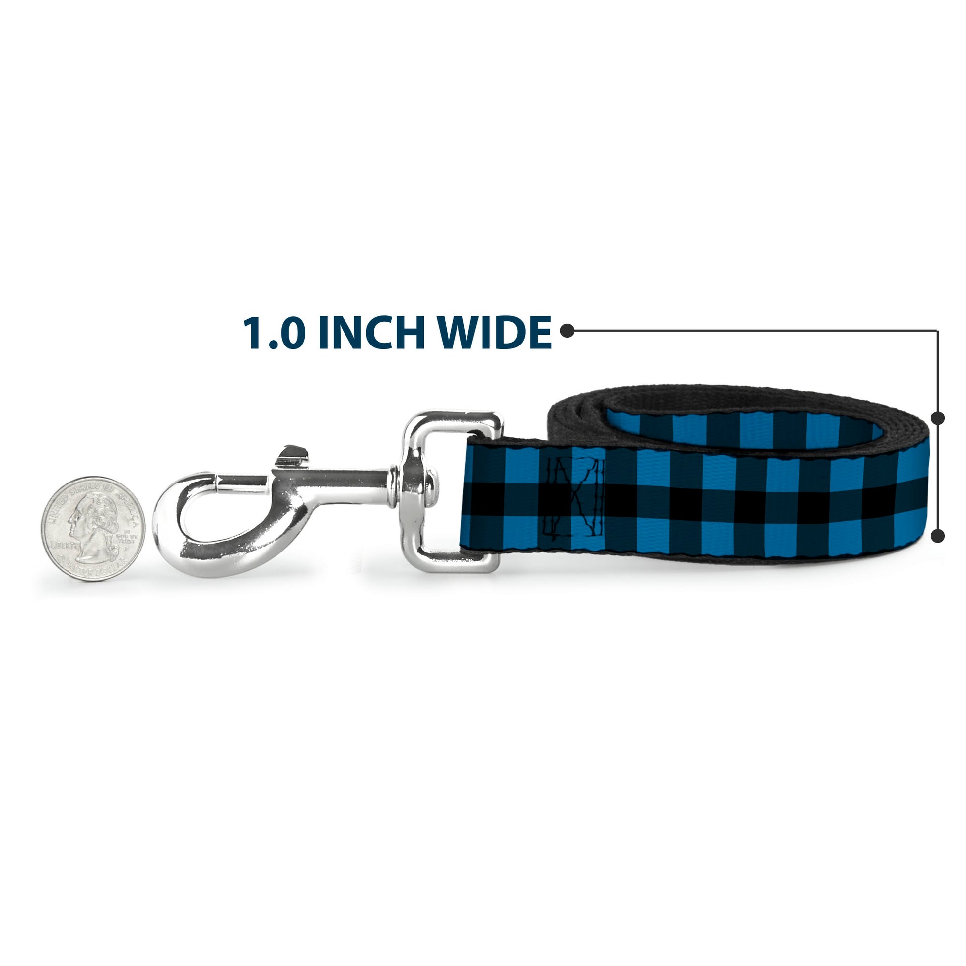 Dog Leash - Buffalo Plaid Black/Turquoise Dog Leashes Buckle-Down