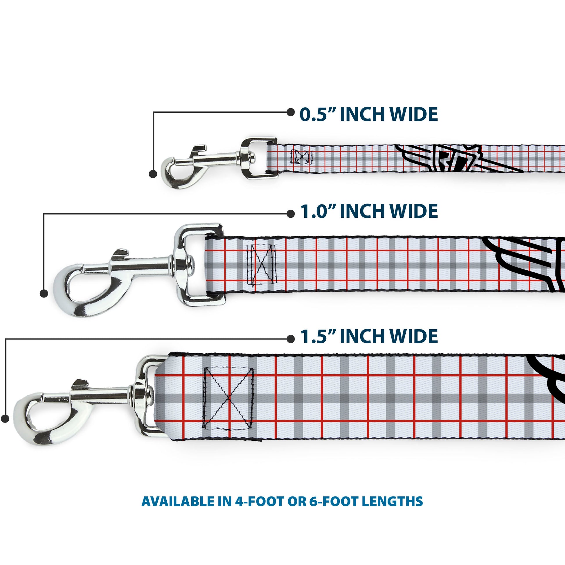 Dog Leash - BD Plaid White/Gray/Red Dog Leashes Buckle-Down