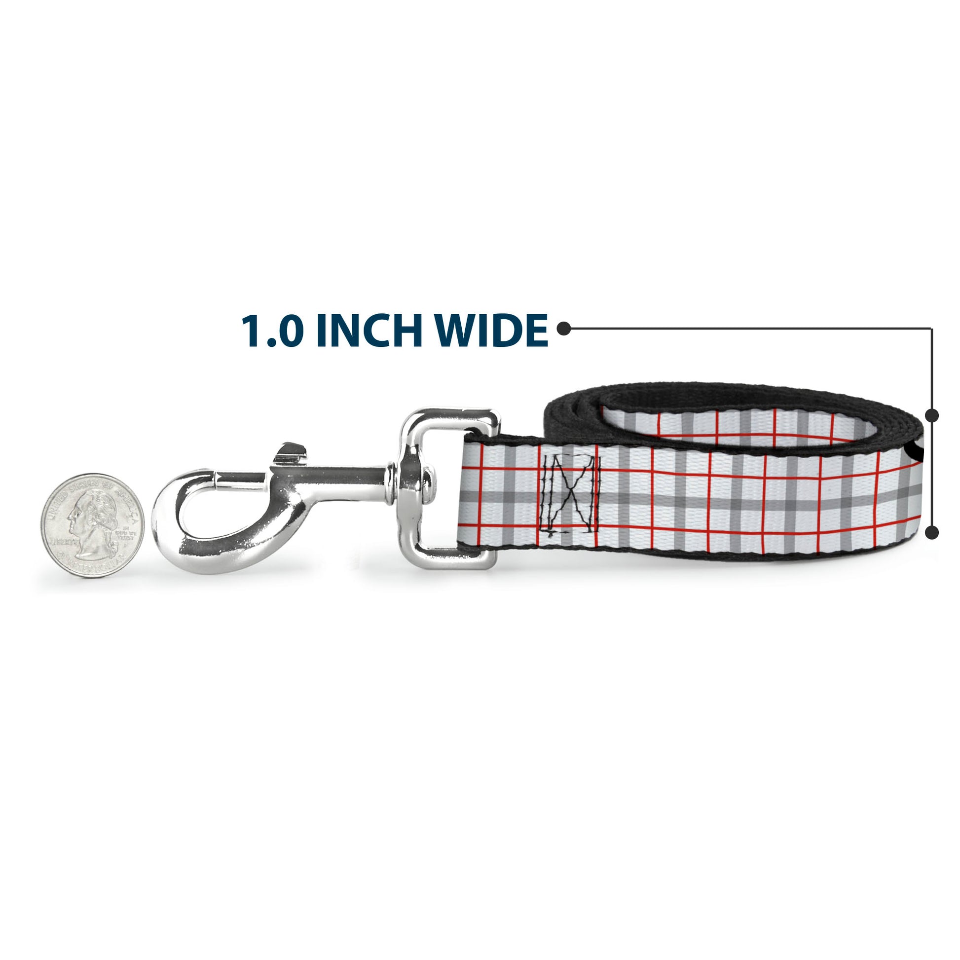 Dog Leash - BD Plaid White/Gray/Red Dog Leashes Buckle-Down