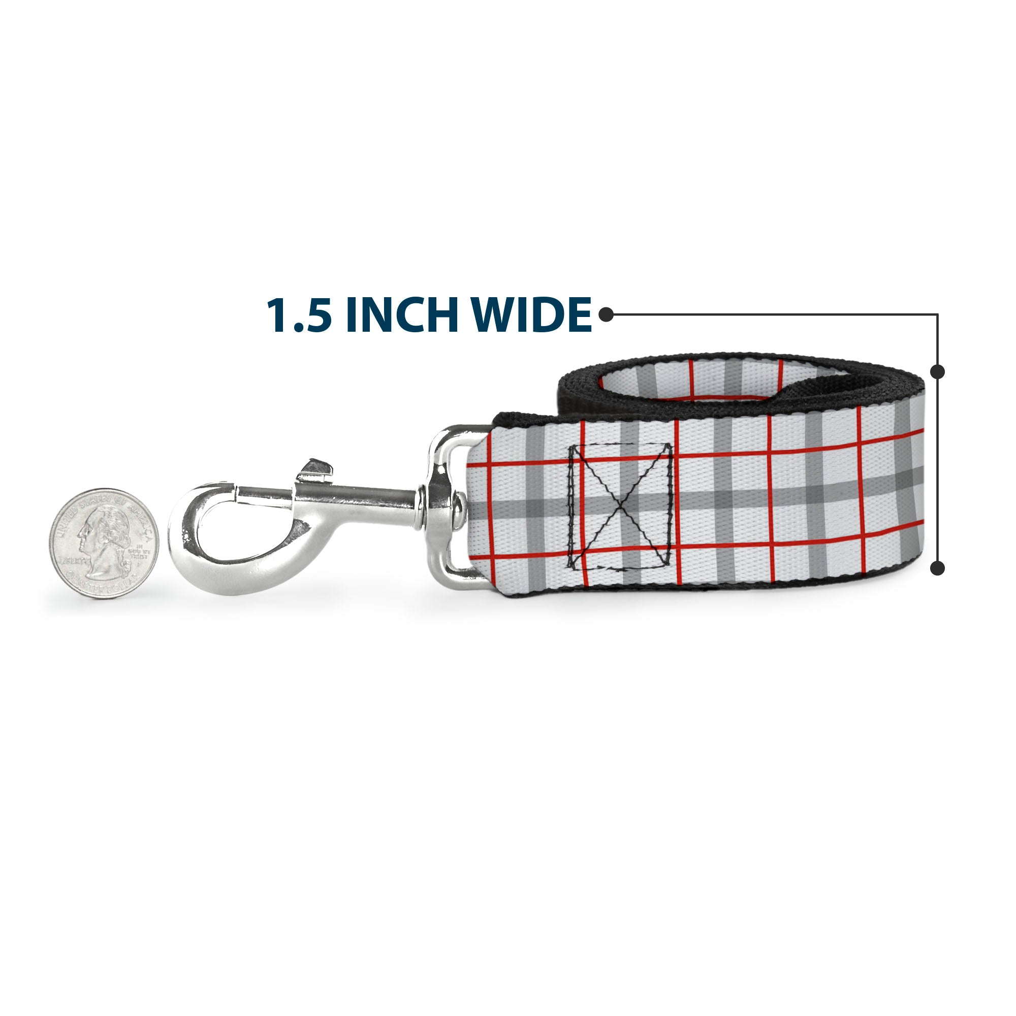 Dog Leash - BD Plaid White/Gray/Red Dog Leashes Buckle-Down