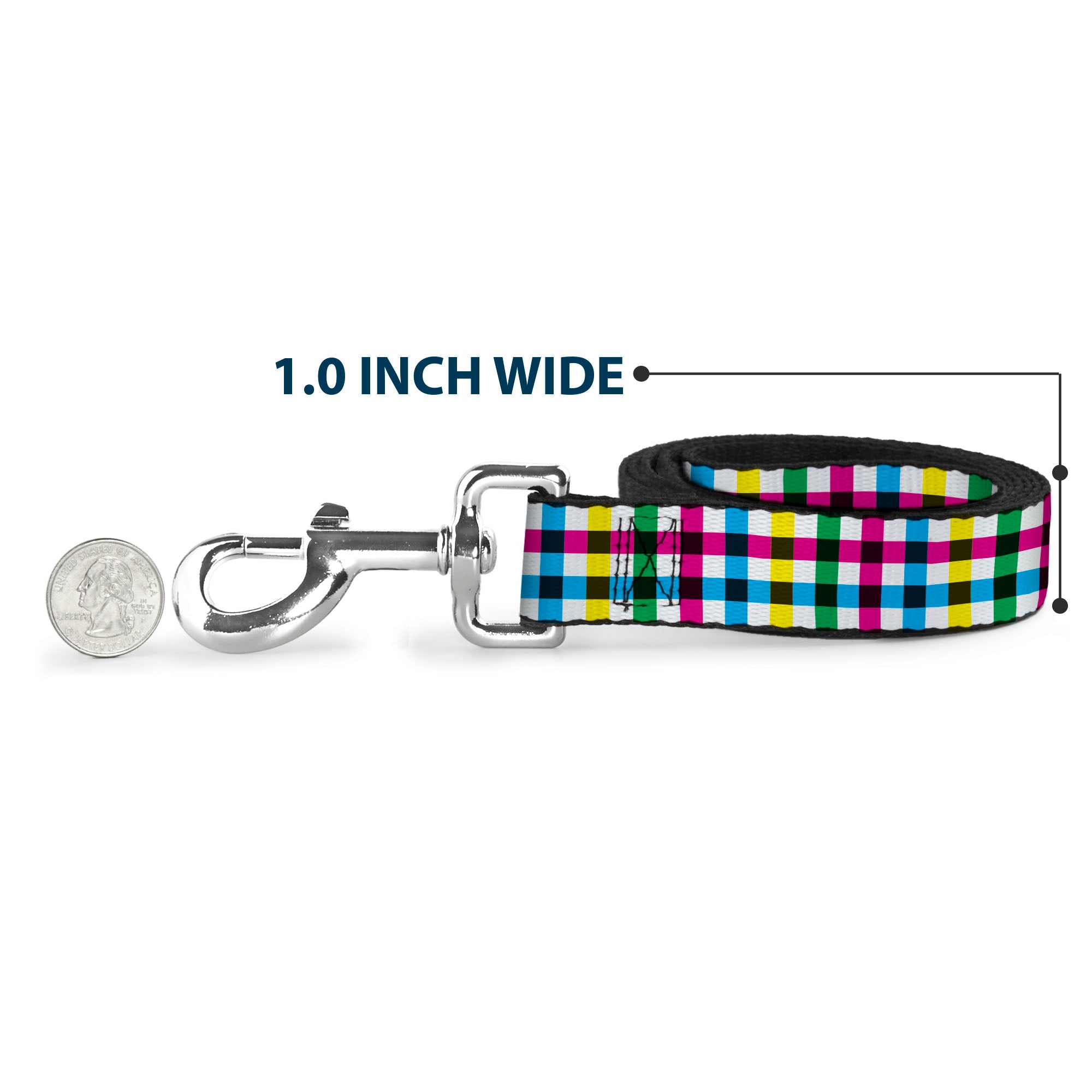 Dog Leash - Buffalo Plaid White/Multi Color Dog Leashes Buckle-Down