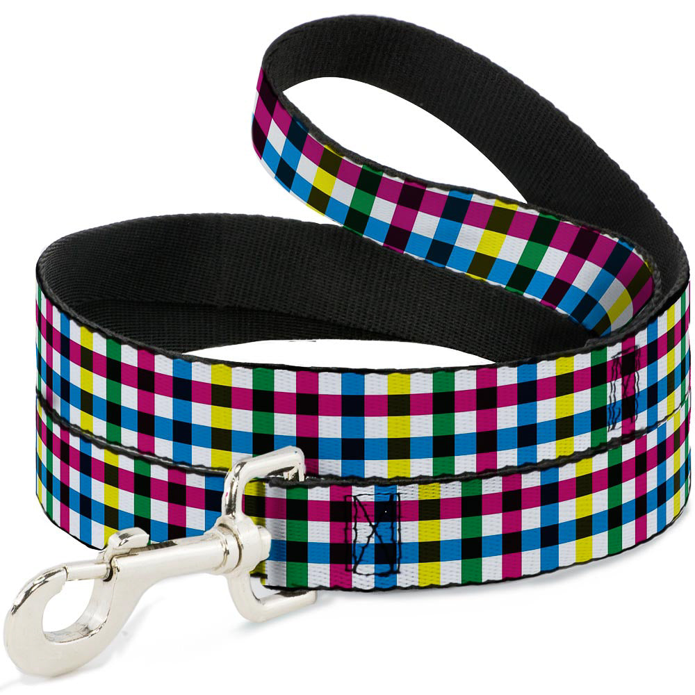 Dog Leash - Buffalo Plaid White/Multi Color Dog Leashes Buckle-Down