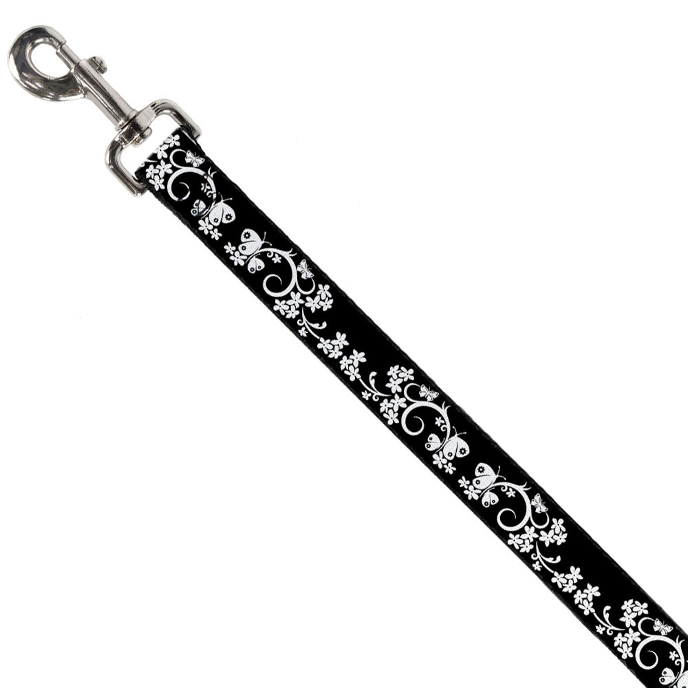 Dog Leash - Butterfly Garden2 Black/White Dog Leashes Buckle-Down
