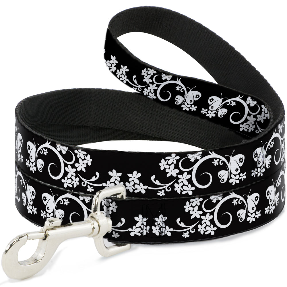 Dog Leash - Butterfly Garden2 Black/White Dog Leashes Buckle-Down