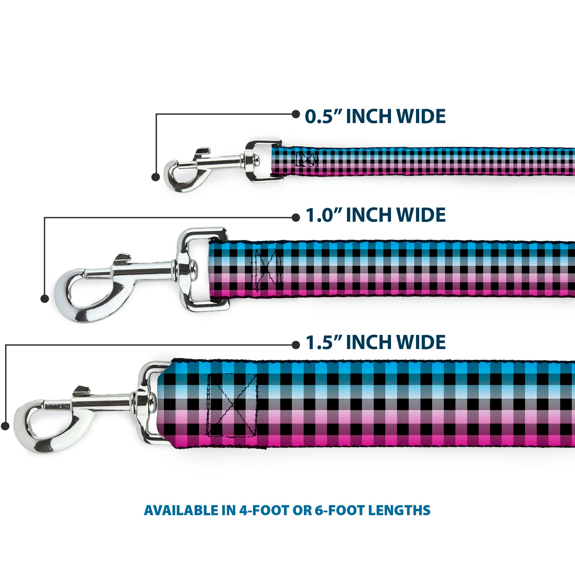 Dog Leash - Buffalo Plaid Turquoise/Fuchsia Fade Dog Leashes Buckle-Down