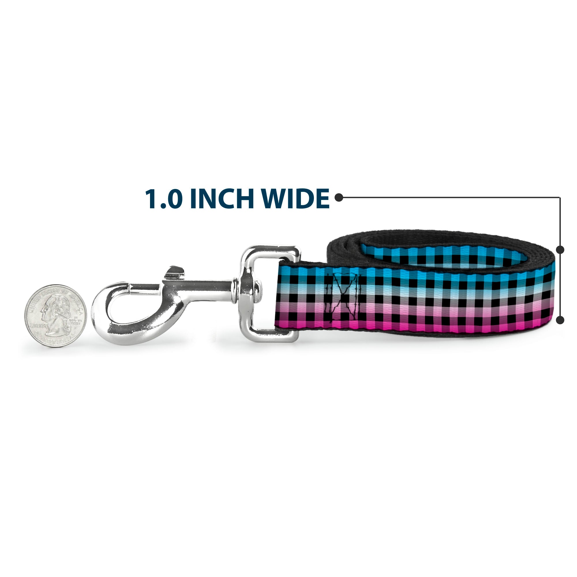 Dog Leash - Buffalo Plaid Turquoise/Fuchsia Fade Dog Leashes Buckle-Down