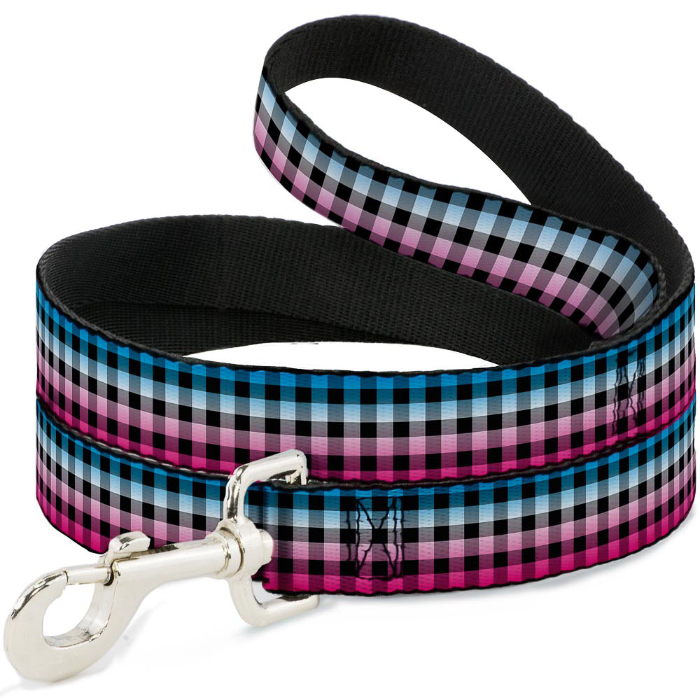 Dog Leash - Buffalo Plaid Turquoise/Fuchsia Fade Dog Leashes Buckle-Down