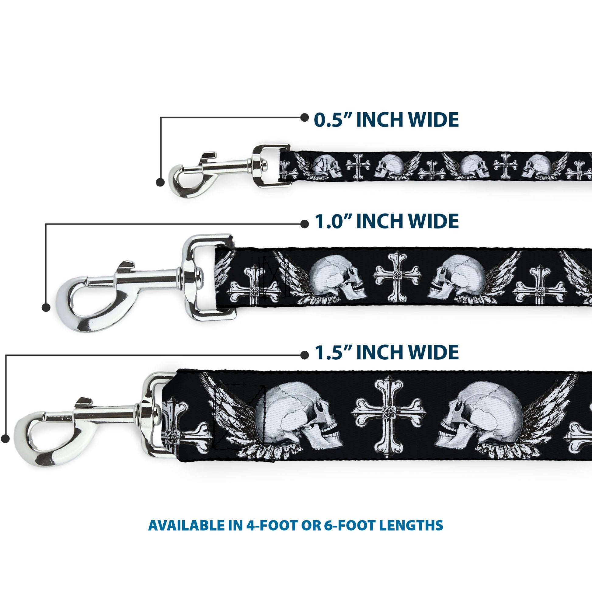 Dog Leash - BD Skulls w/Wings Black/White Dog Leashes Buckle-Down