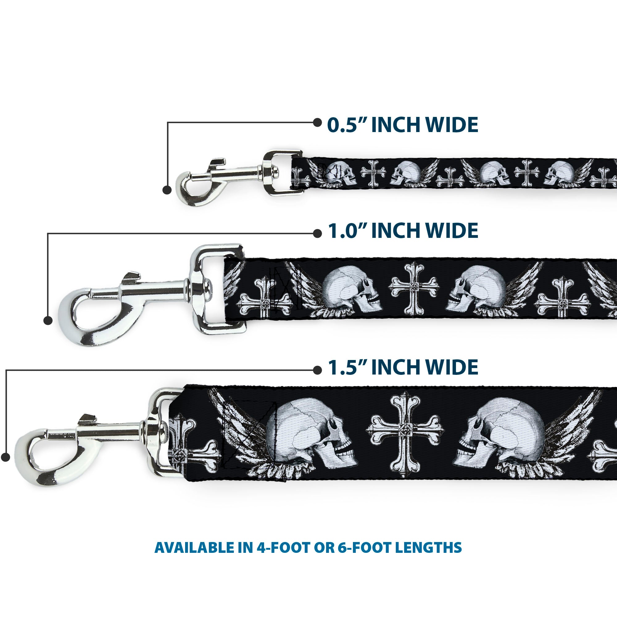 Dog Leash - BD Skulls w/Wings Black/White Dog Leashes Buckle-Down