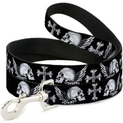 Dog Leash - BD Skulls w/Wings Black/White Dog Leashes Buckle-Down