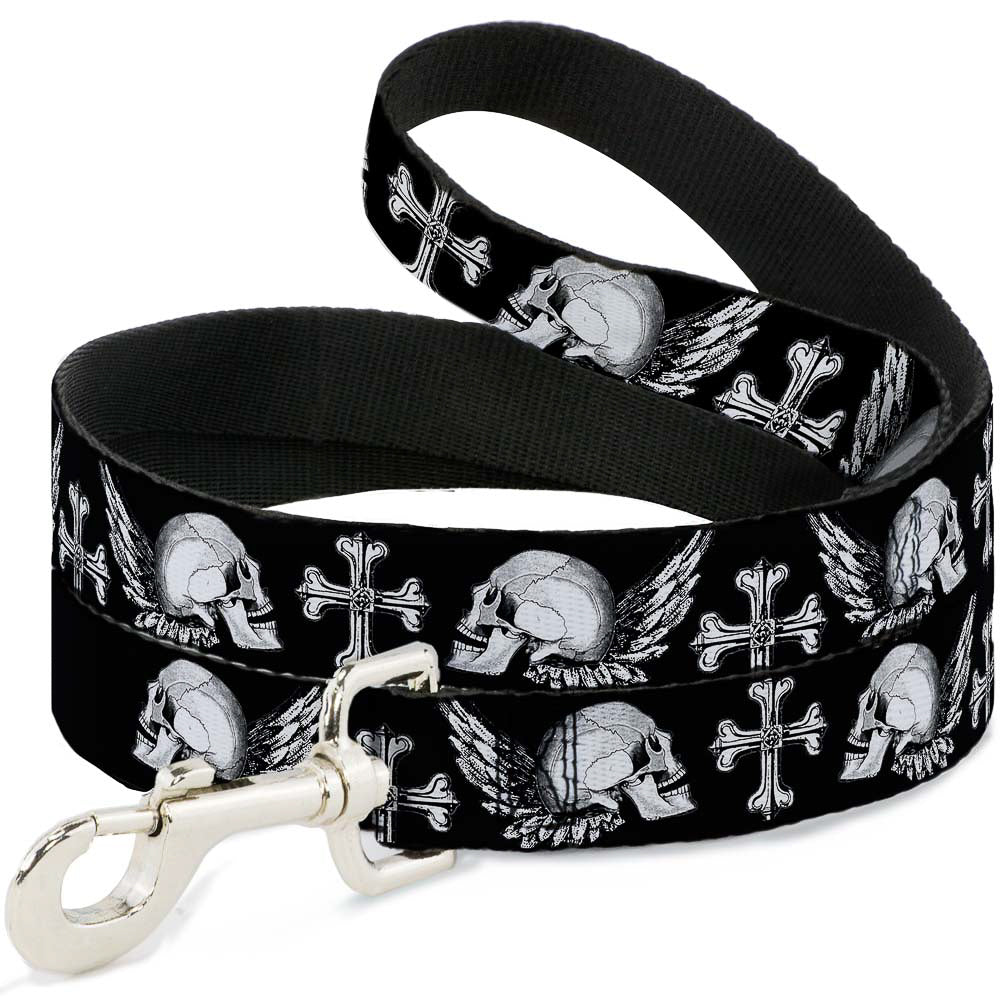 Dog Leash - BD Skulls w/Wings Black/White Dog Leashes Buckle-Down