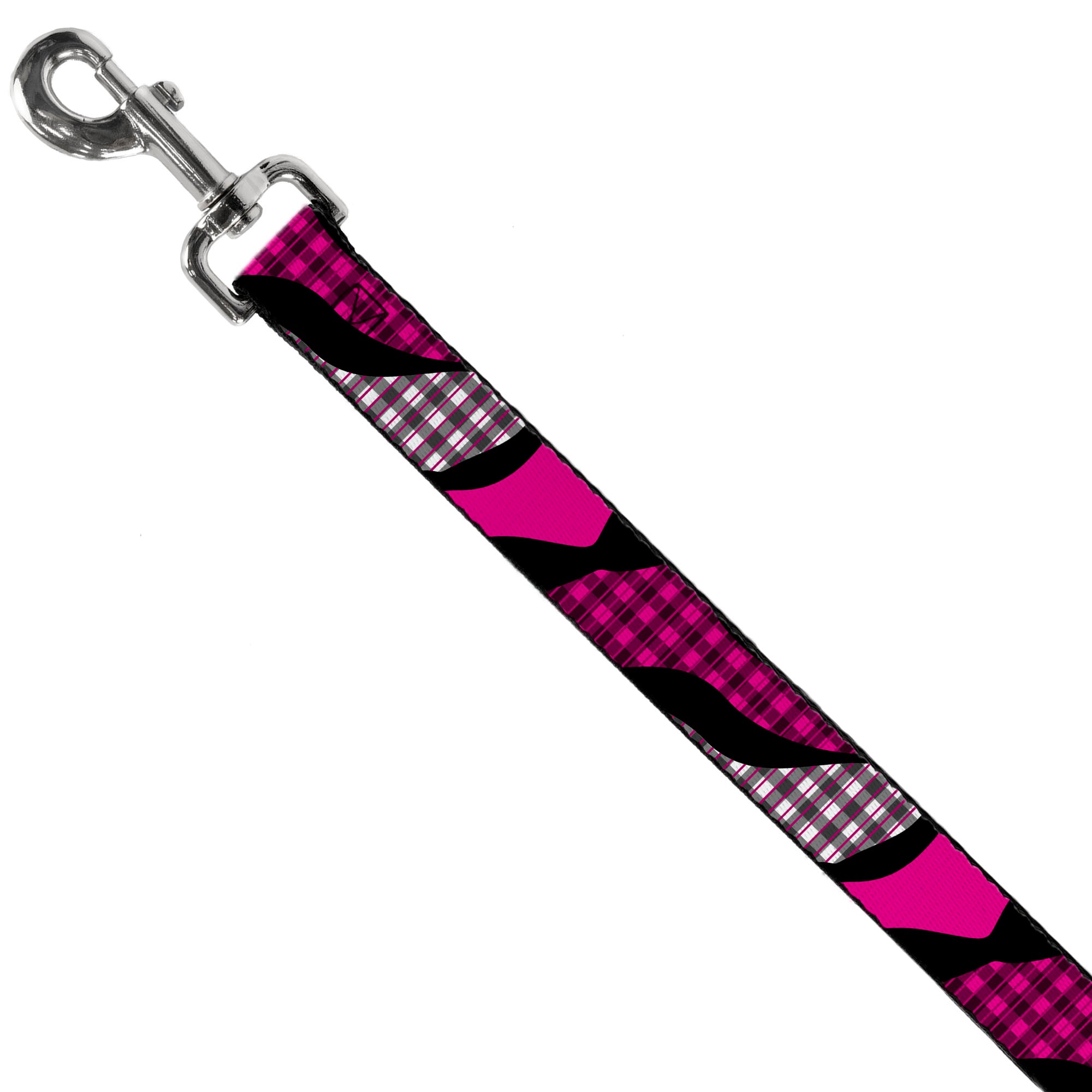 Dog Leash - Buffalo Plaid Abstract White/Black/Fuchsia Dog Leashes Buckle-Down