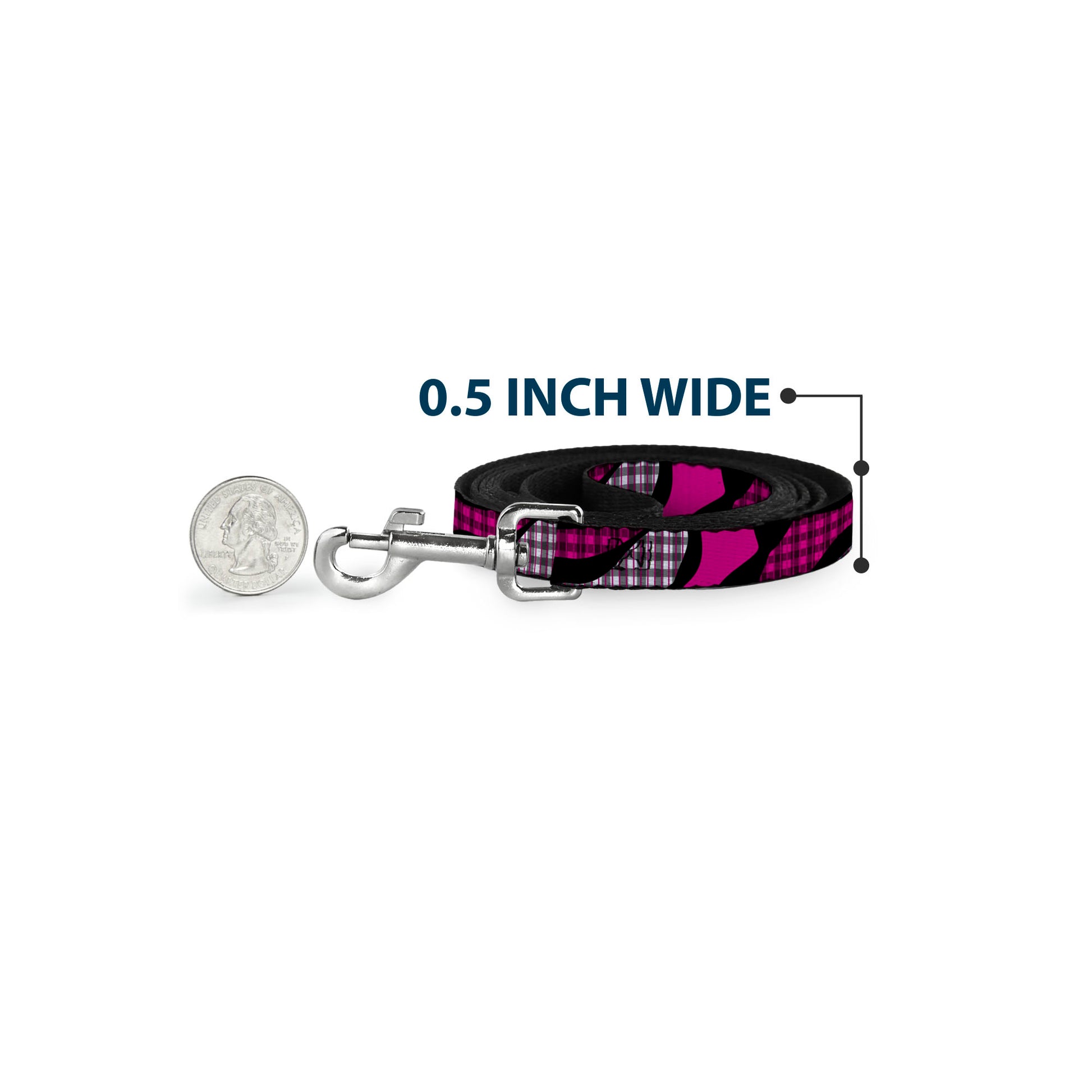 Dog Leash - Buffalo Plaid Abstract White/Black/Fuchsia Dog Leashes Buckle-Down