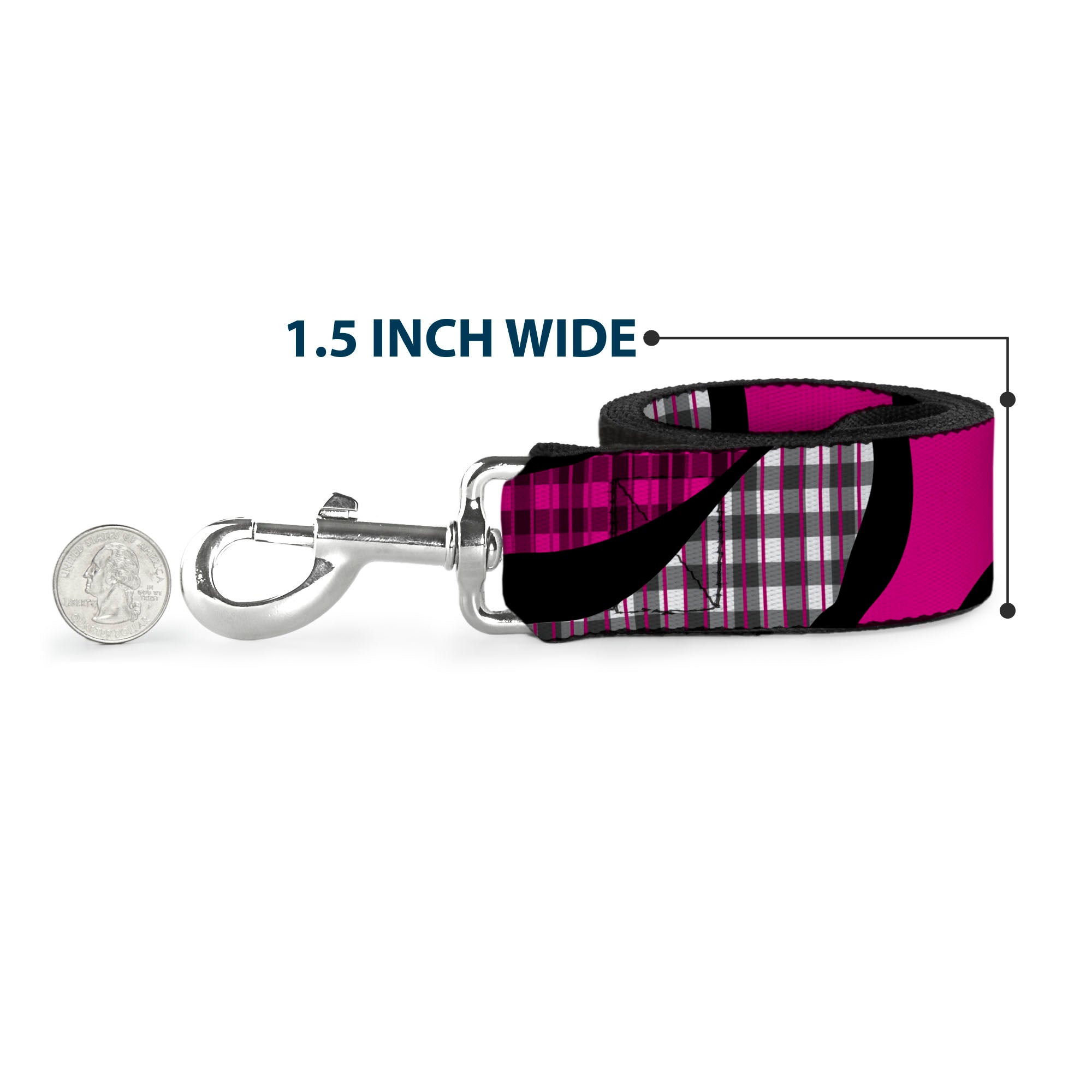 Dog Leash - Buffalo Plaid Abstract White/Black/Fuchsia Dog Leashes Buckle-Down