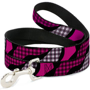Dog Leash - Buffalo Plaid Abstract White/Black/Fuchsia Dog Leashes Buckle-Down