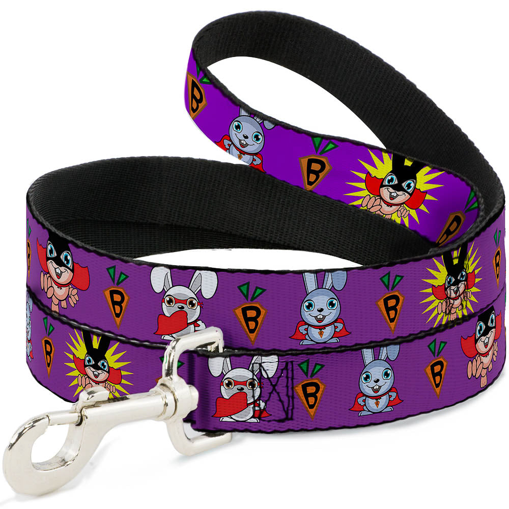 Dog Leash - Bunny Superhero Purple Dog Leashes Buckle-Down