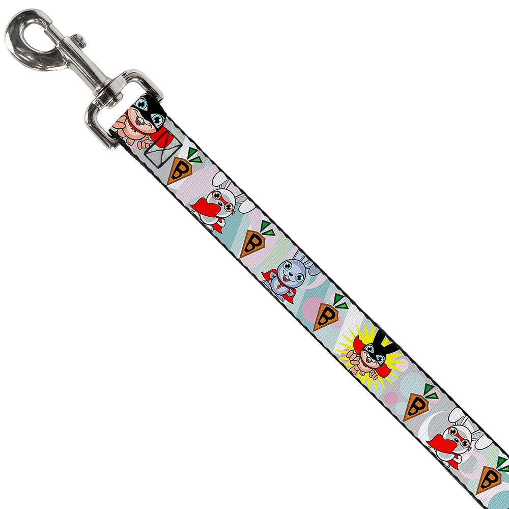 Dog Leash - Bunny Superhero Multi Pastel Dog Leashes Buckle-Down