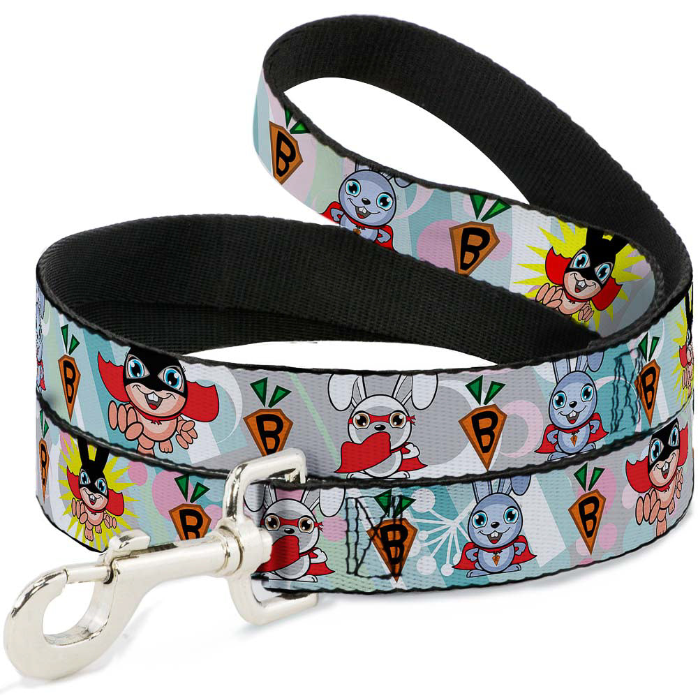 Dog Leash - Bunny Superhero Multi Pastel Dog Leashes Buckle-Down