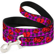 Dog Leash - Broken Hearts & Roses w/Fuchsia Plaid Dog Leashes Buckle-Down