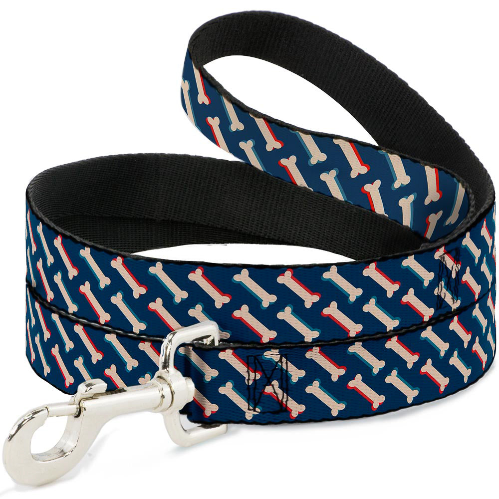 Dog Leash - Bones Blue/Tan/Red Dog Leashes Buckle-Down