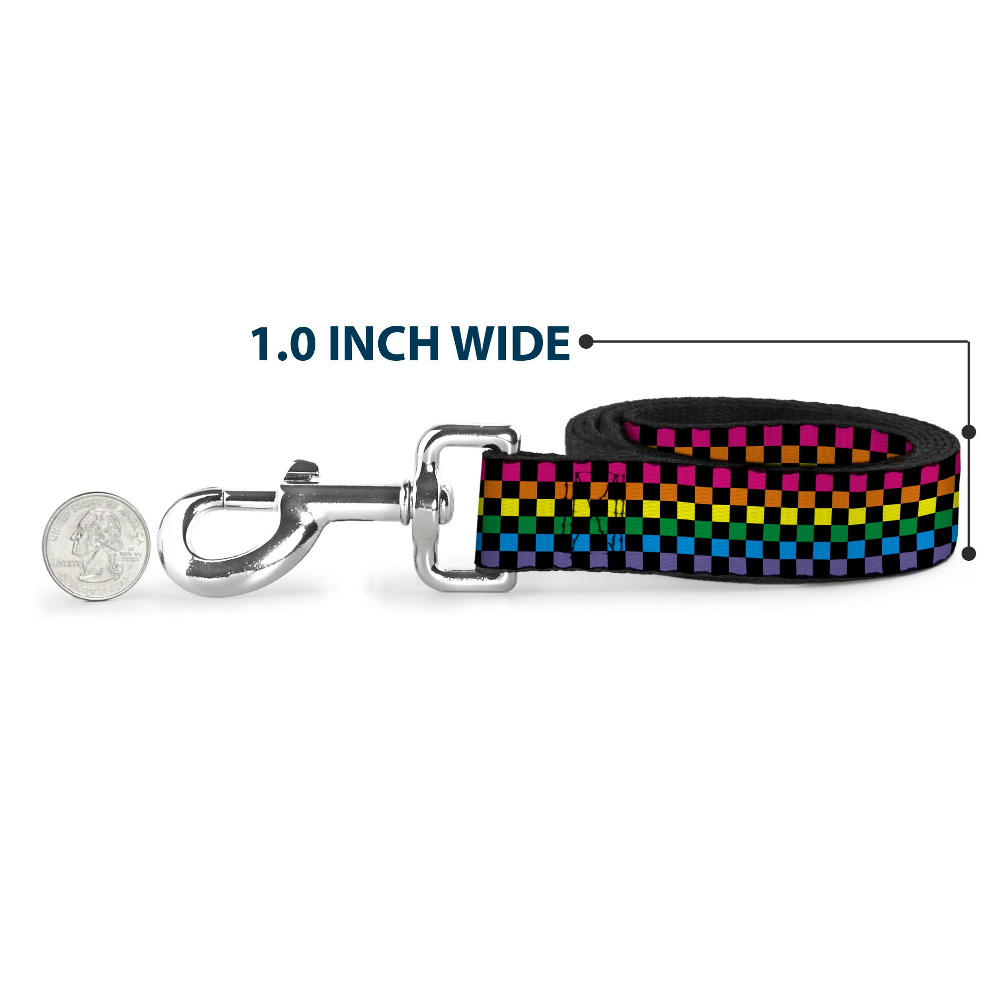 Dog Leash - Checker Black/Neon Rainbow Dog Leashes Buckle-Down