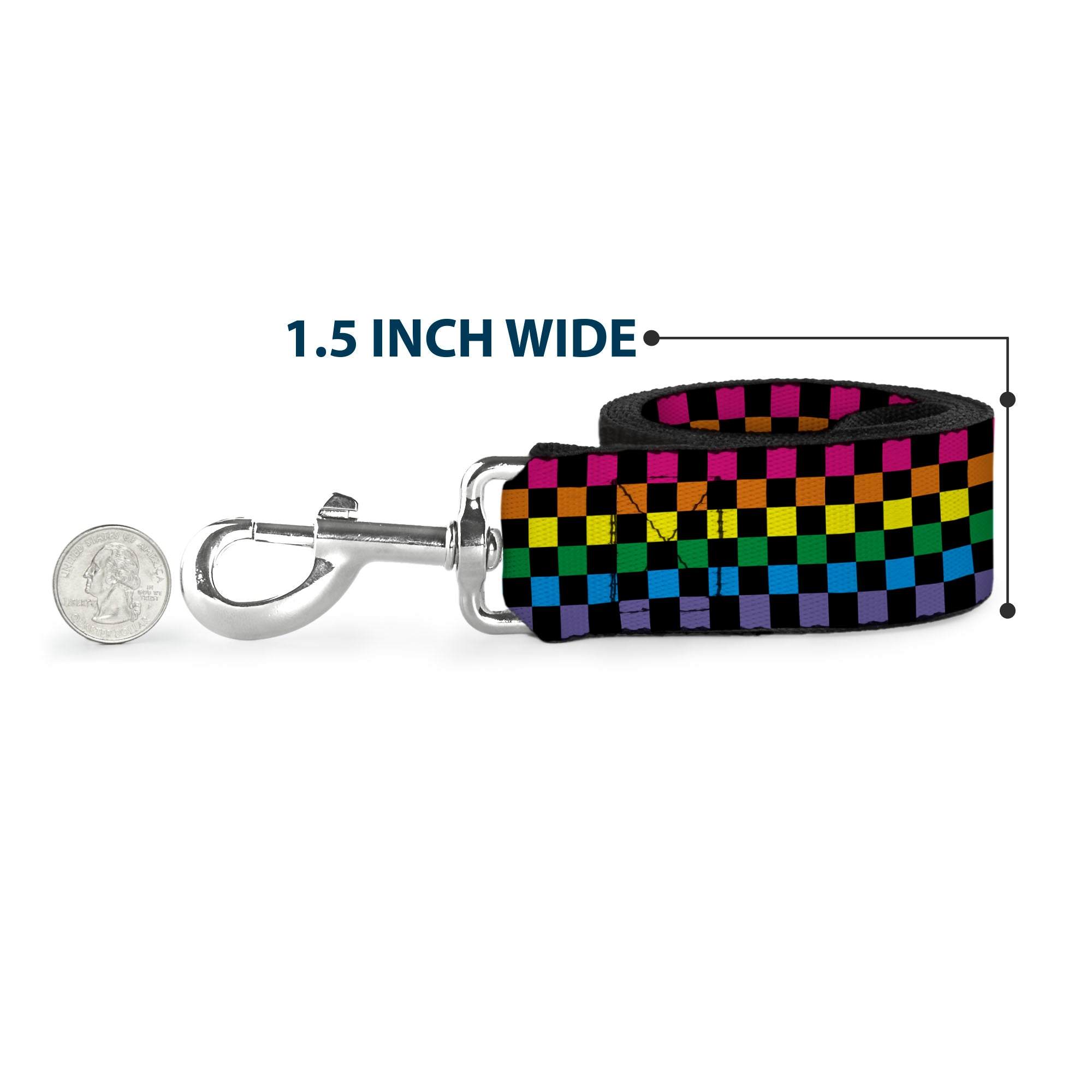 Dog Leash - Checker Black/Neon Rainbow Dog Leashes Buckle-Down