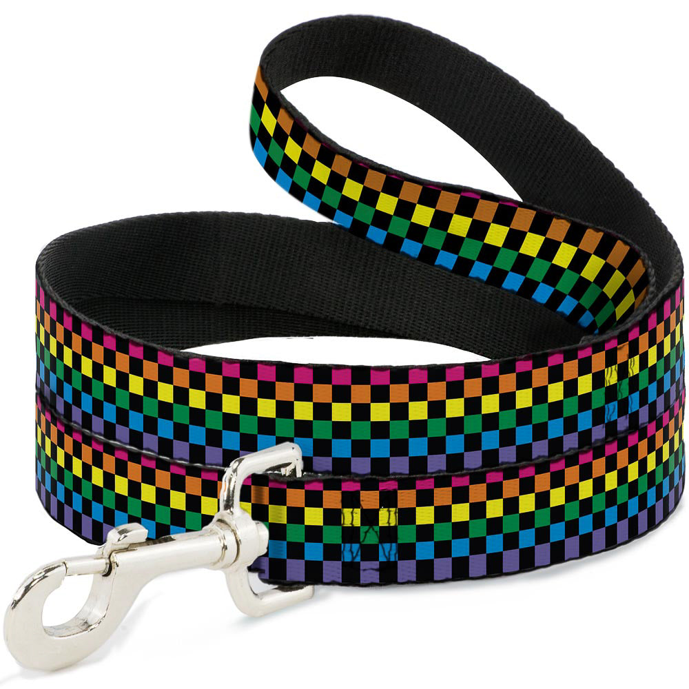 Dog Leash - Checker Black/Neon Rainbow Dog Leashes Buckle-Down