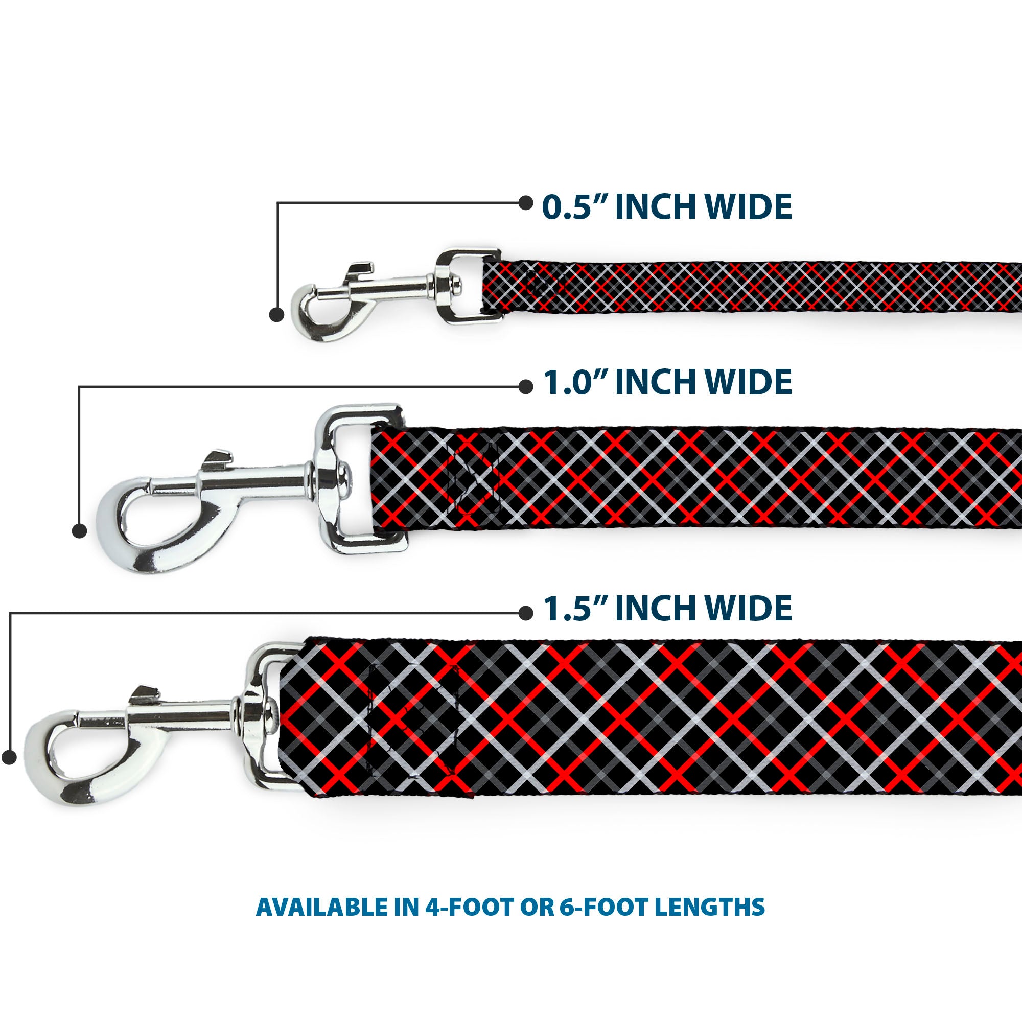 Dog Leash - Criss Cross Plaid Black/Gray/Red Dog Leashes Buckle-Down