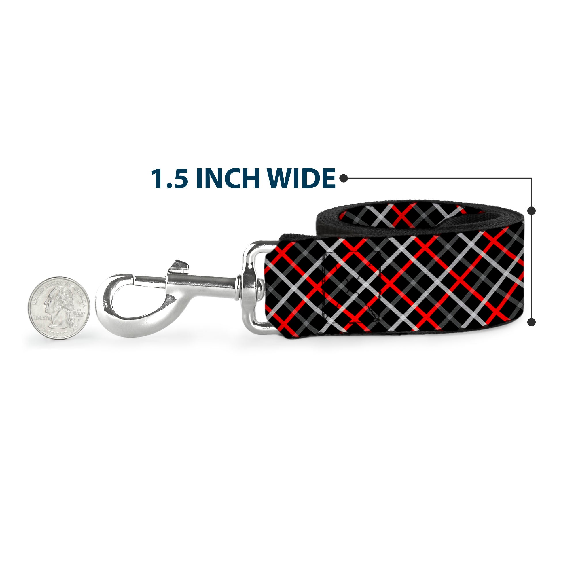 Dog Leash - Criss Cross Plaid Black/Gray/Red Dog Leashes Buckle-Down