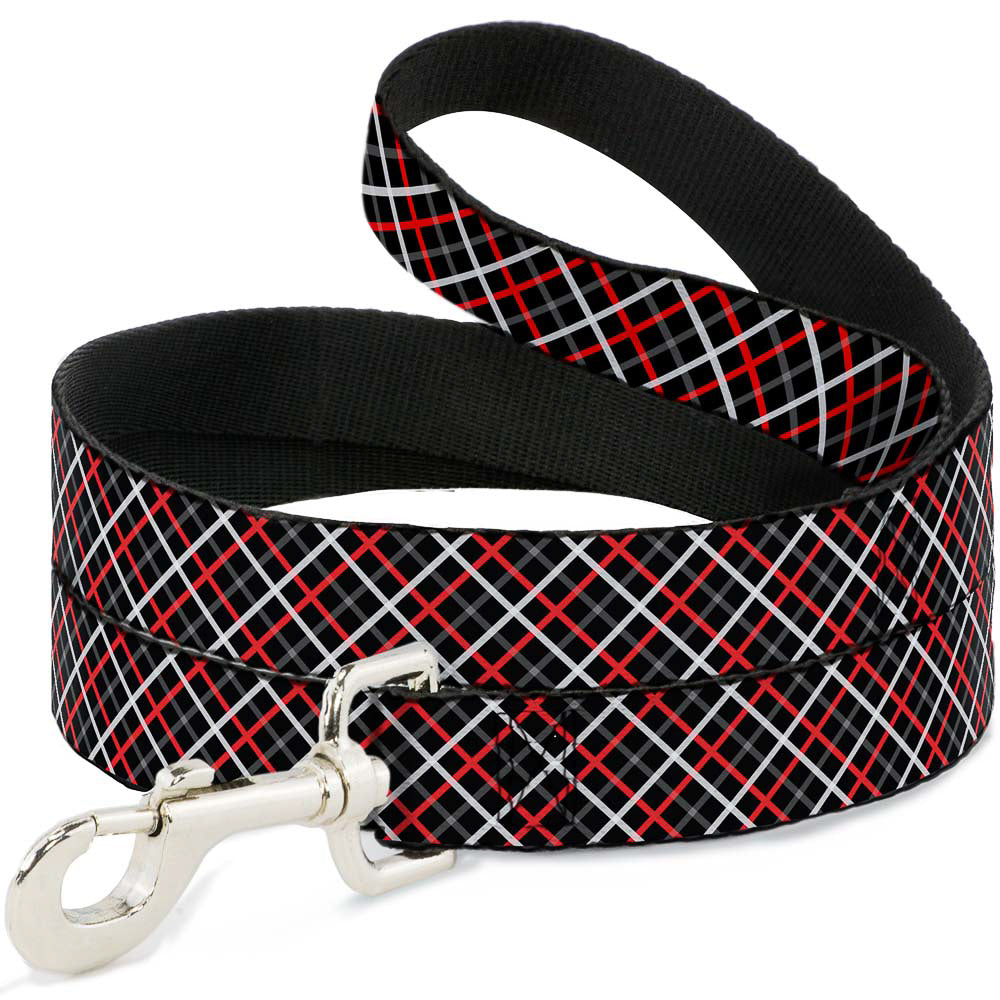 Dog Leash - Criss Cross Plaid Black/Gray/Red Dog Leashes Buckle-Down