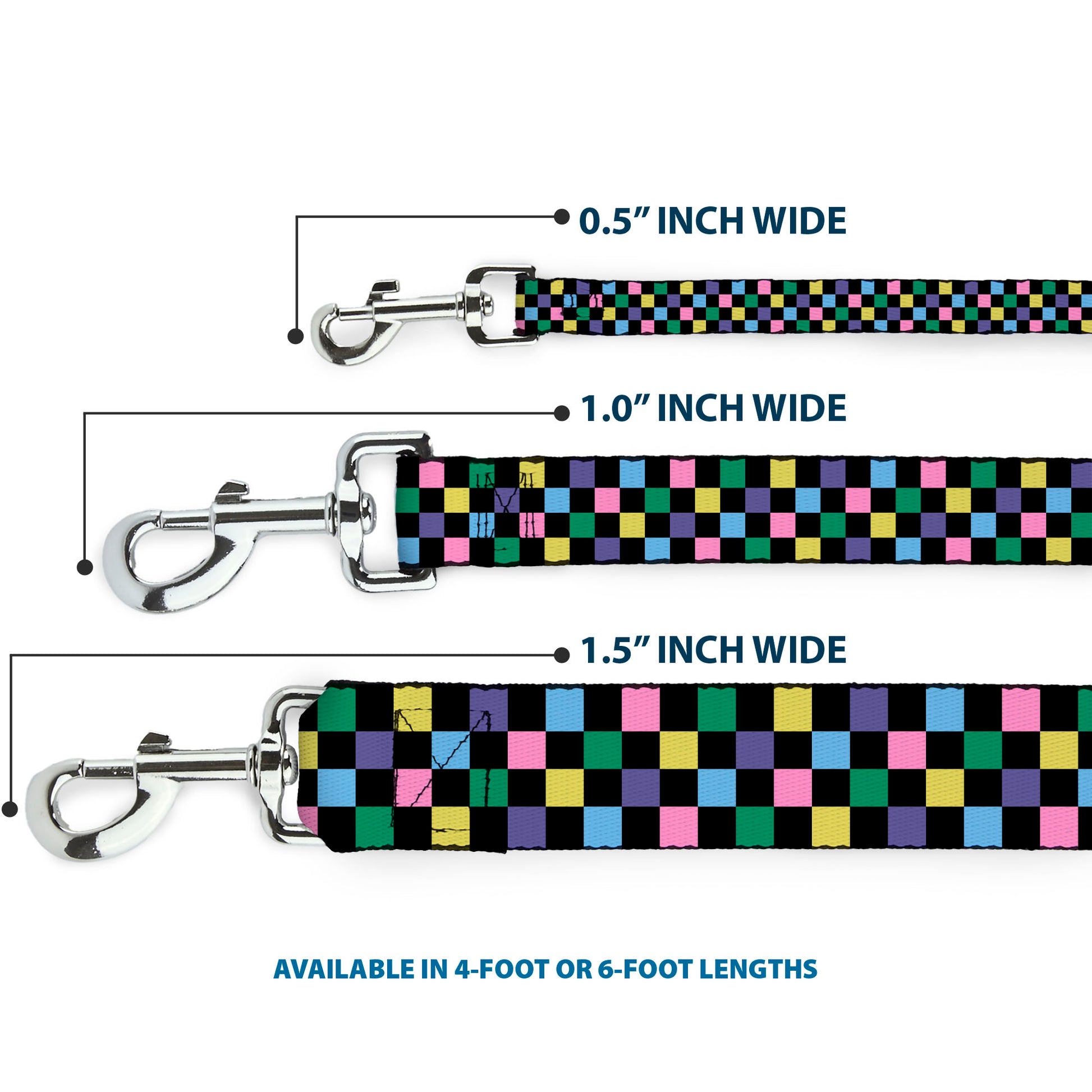 Dog Leash - Checker Black/Multi Pastel Dog Leashes Buckle-Down