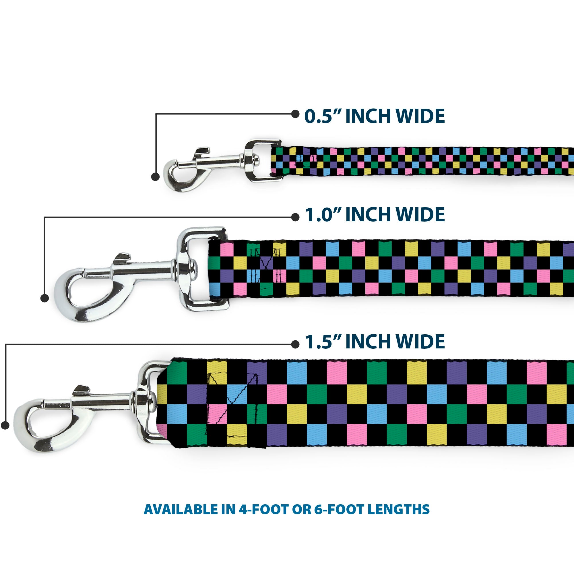 Dog Leash - Checker Black/Multi Pastel Dog Leashes Buckle-Down