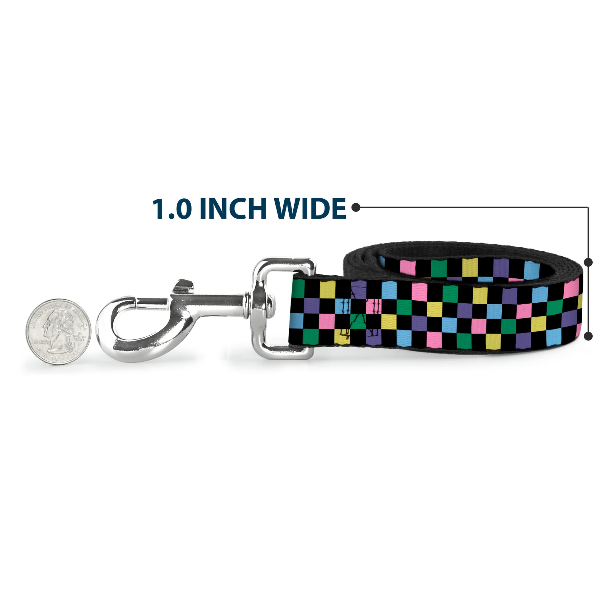 Dog Leash - Checker Black/Multi Pastel Dog Leashes Buckle-Down