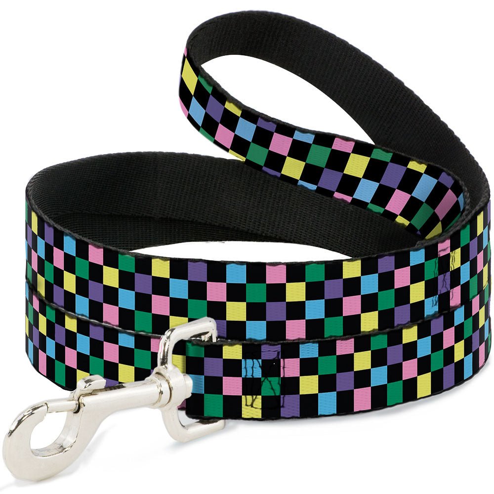 Dog Leash - Checker Black/Multi Pastel Dog Leashes Buckle-Down