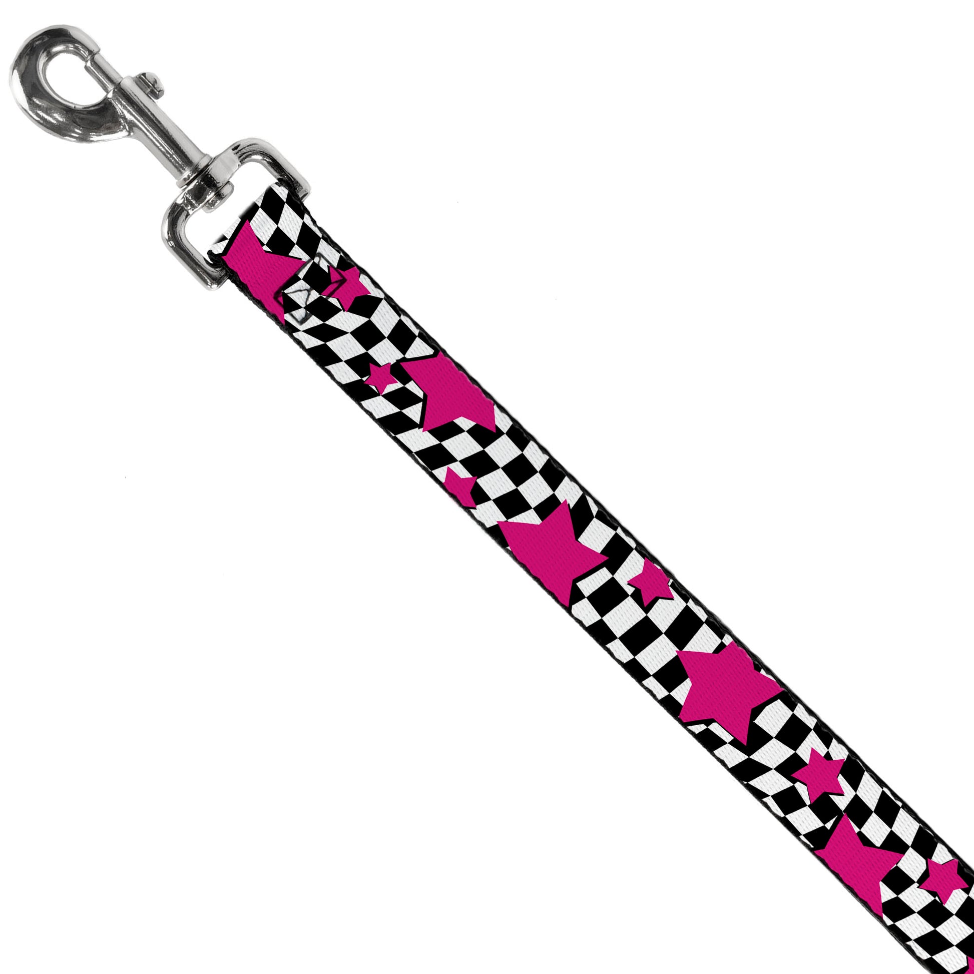 Dog Leash - Checker & Stars Black/White/Pink Dog Leashes Buckle-Down