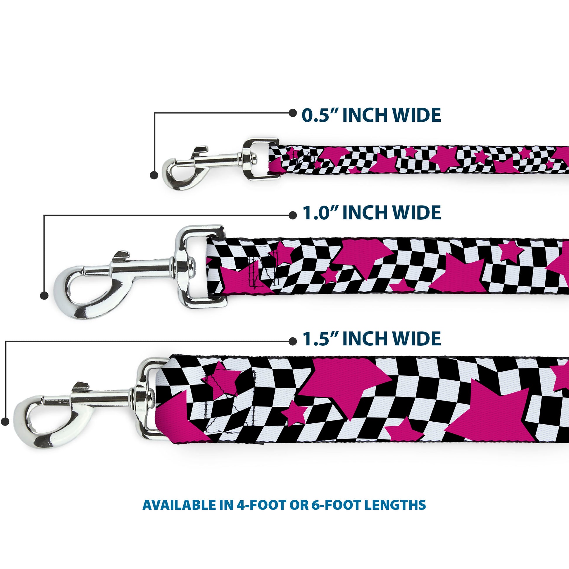 Dog Leash - Checker & Stars Black/White/Pink Dog Leashes Buckle-Down