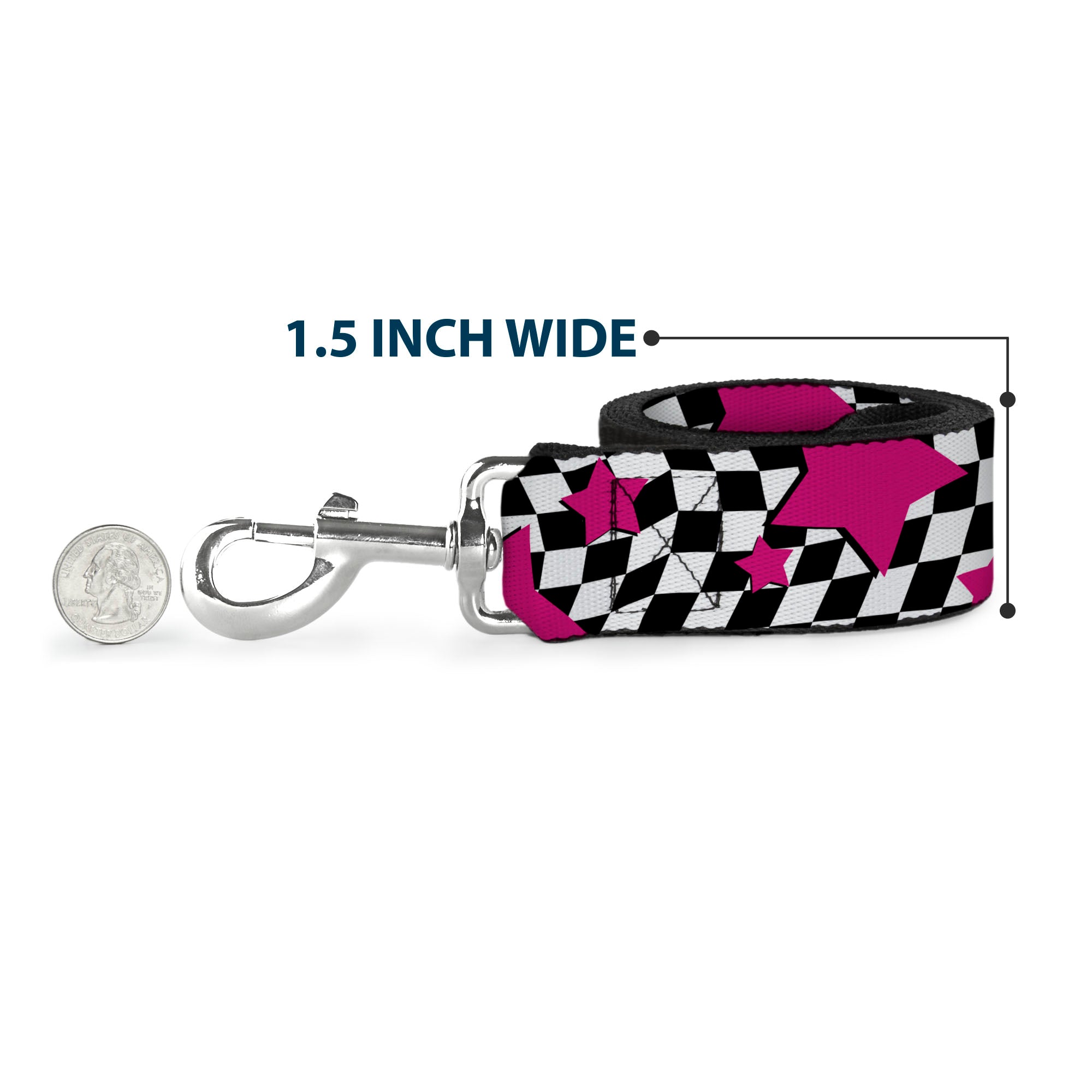 Dog Leash - Checker & Stars Black/White/Pink Dog Leashes Buckle-Down