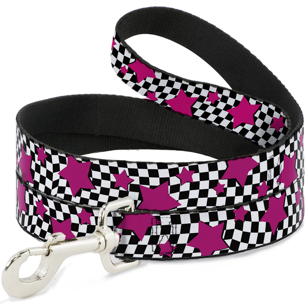 Dog Leash - Checker & Stars Black/White/Pink Dog Leashes Buckle-Down
