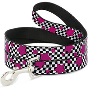 Dog Leash - Checker & Stars Black/White/Pink Dog Leashes Buckle-Down