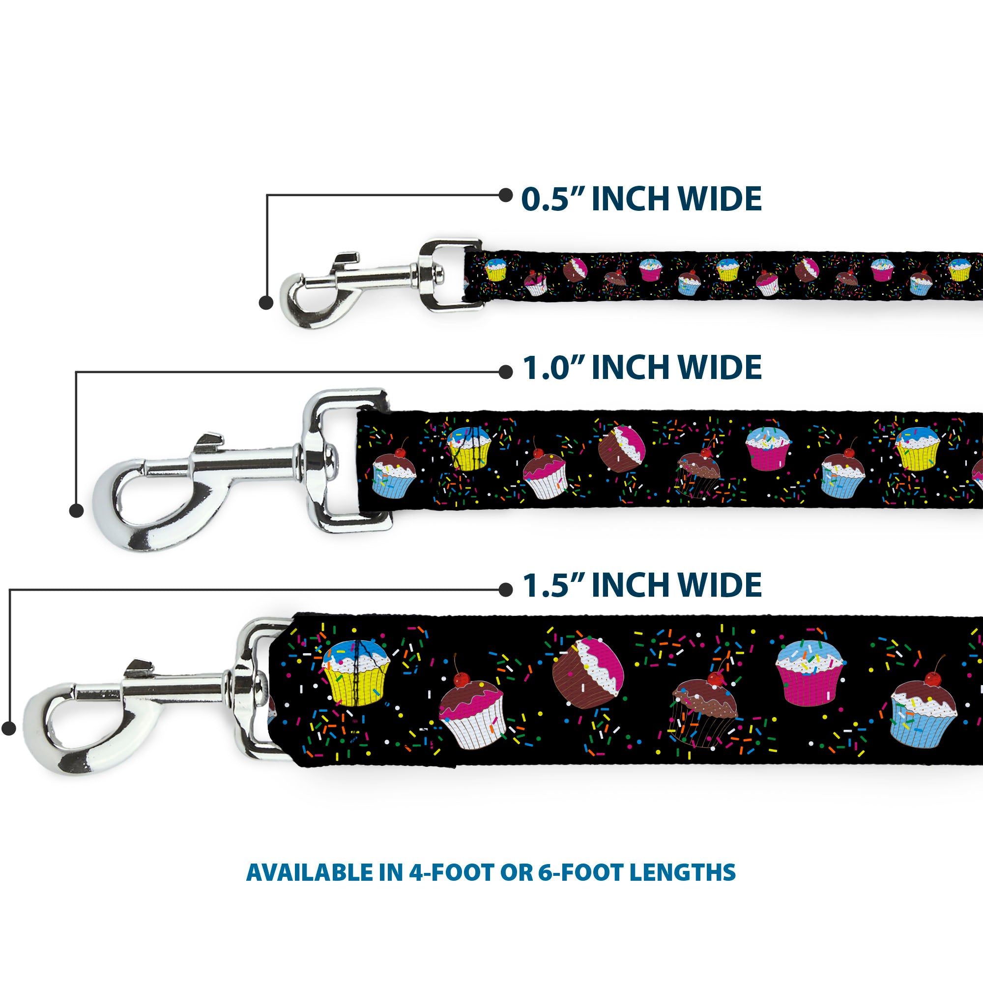 Dog Leash - Cupcake Sprinkles Black/Multi Color Dog Leashes Buckle-Down
