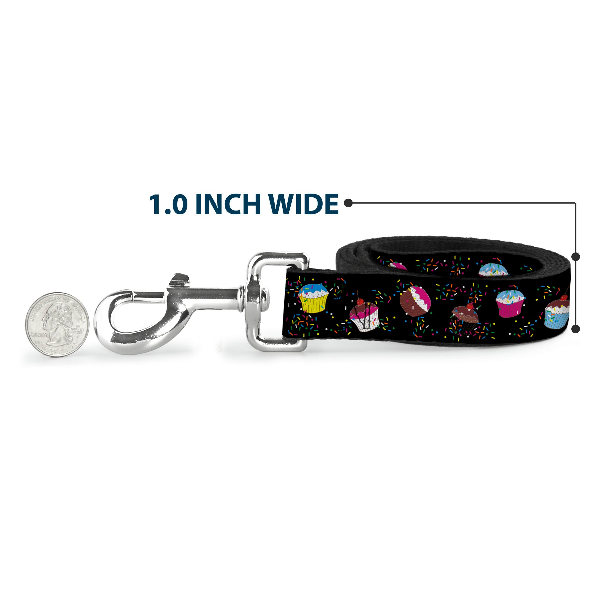 Dog Leash - Cupcake Sprinkles Black/Multi Color Dog Leashes Buckle-Down