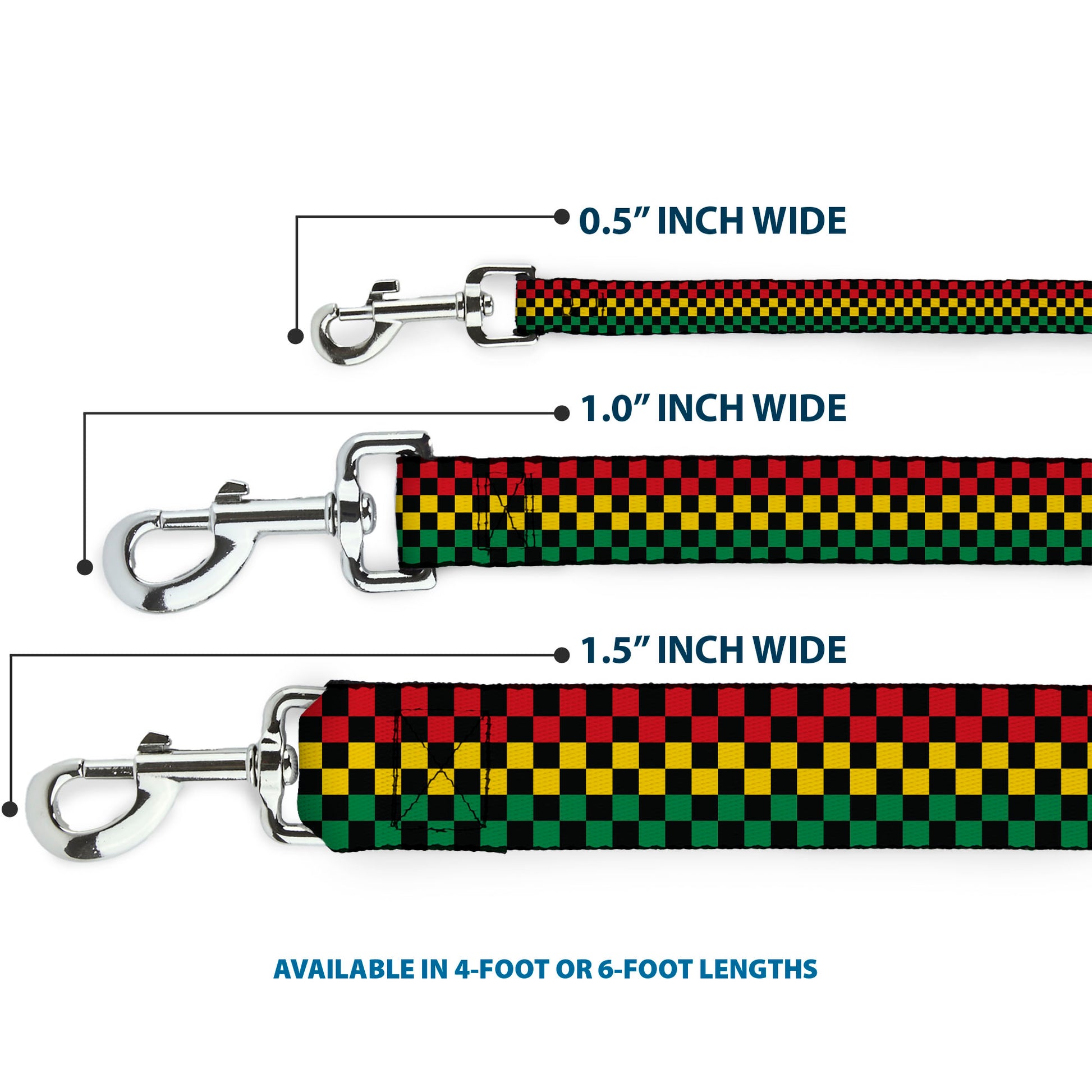 Dog Leash - Checker Black/Rasta Dog Leashes Buckle-Down