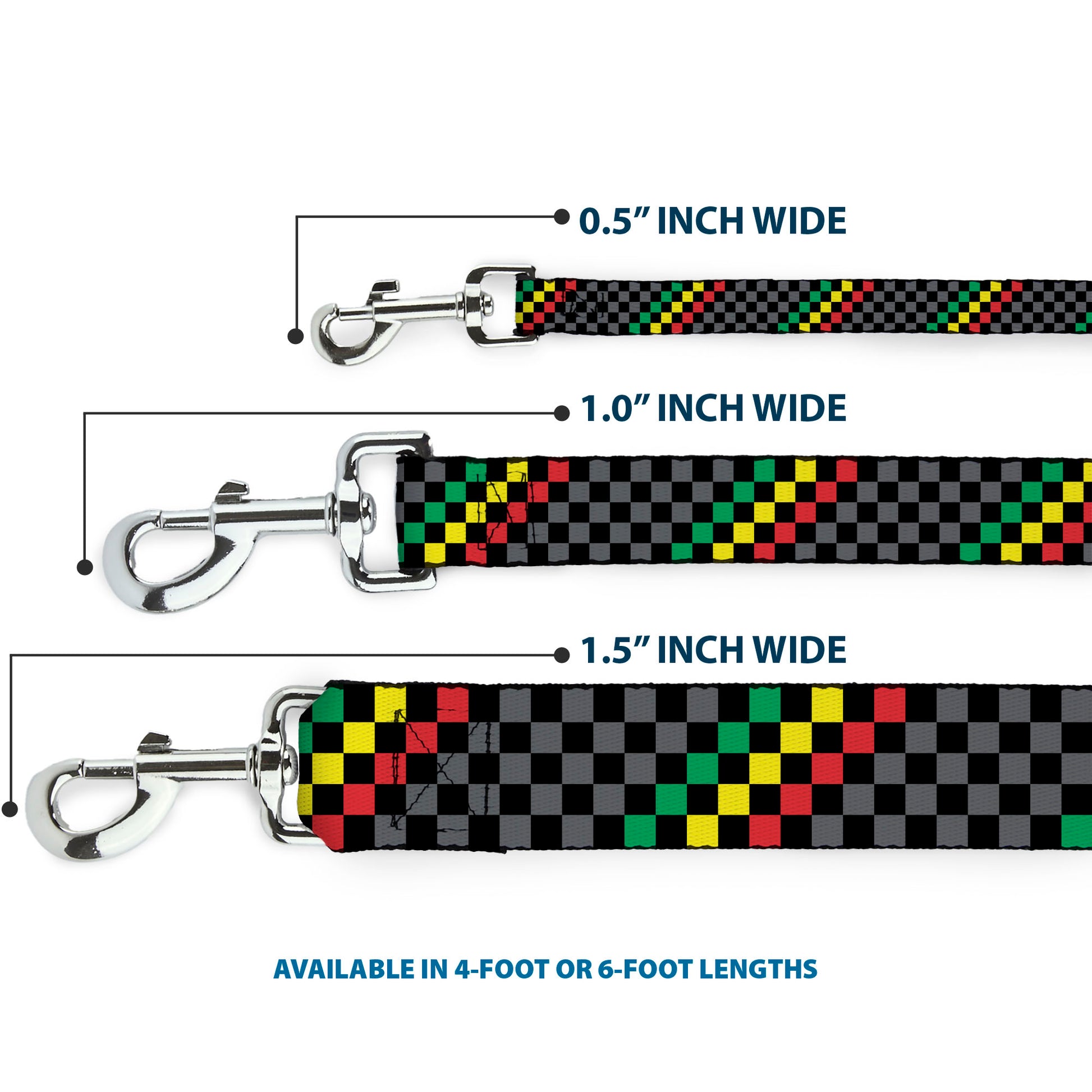 Dog Leash - Checker Stripe Black/Gray/Rasta Dog Leashes Buckle-Down