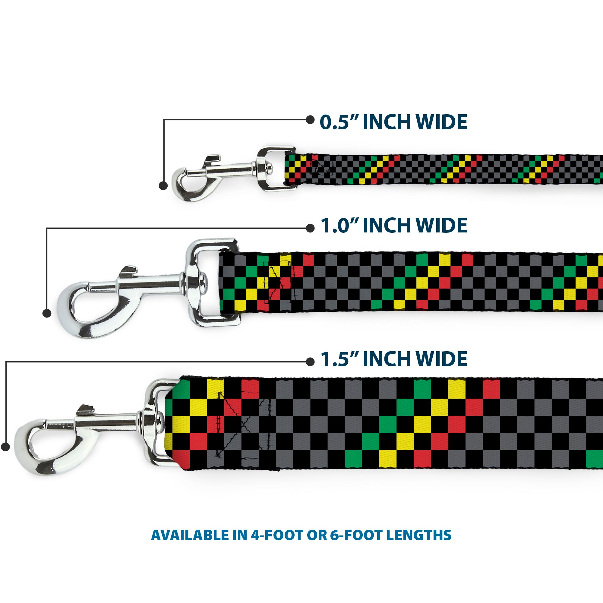 Dog Leash - Checker Stripe Black/Gray/Rasta Dog Leashes Buckle-Down