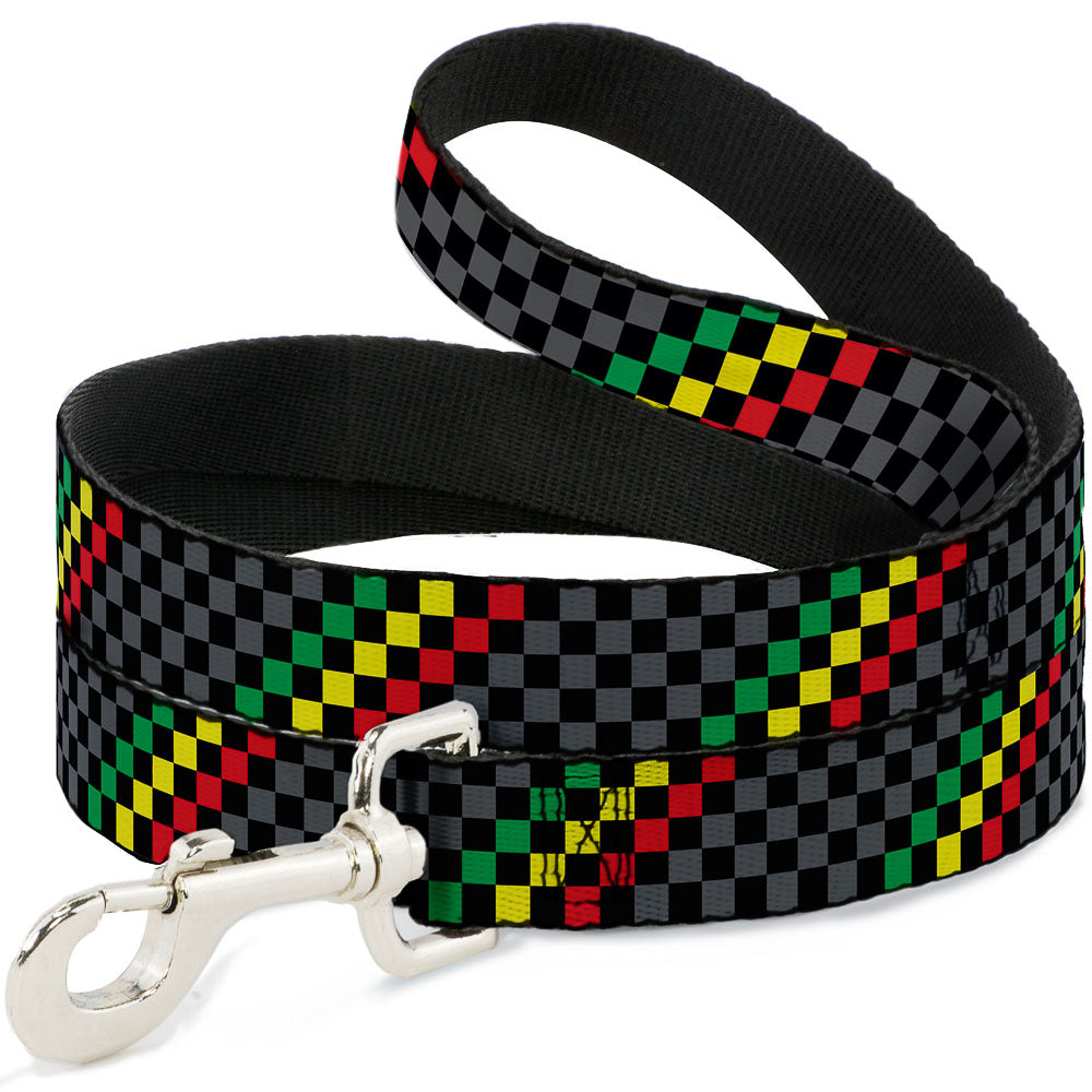 Dog Leash - Checker Stripe Black/Gray/Rasta Dog Leashes Buckle-Down