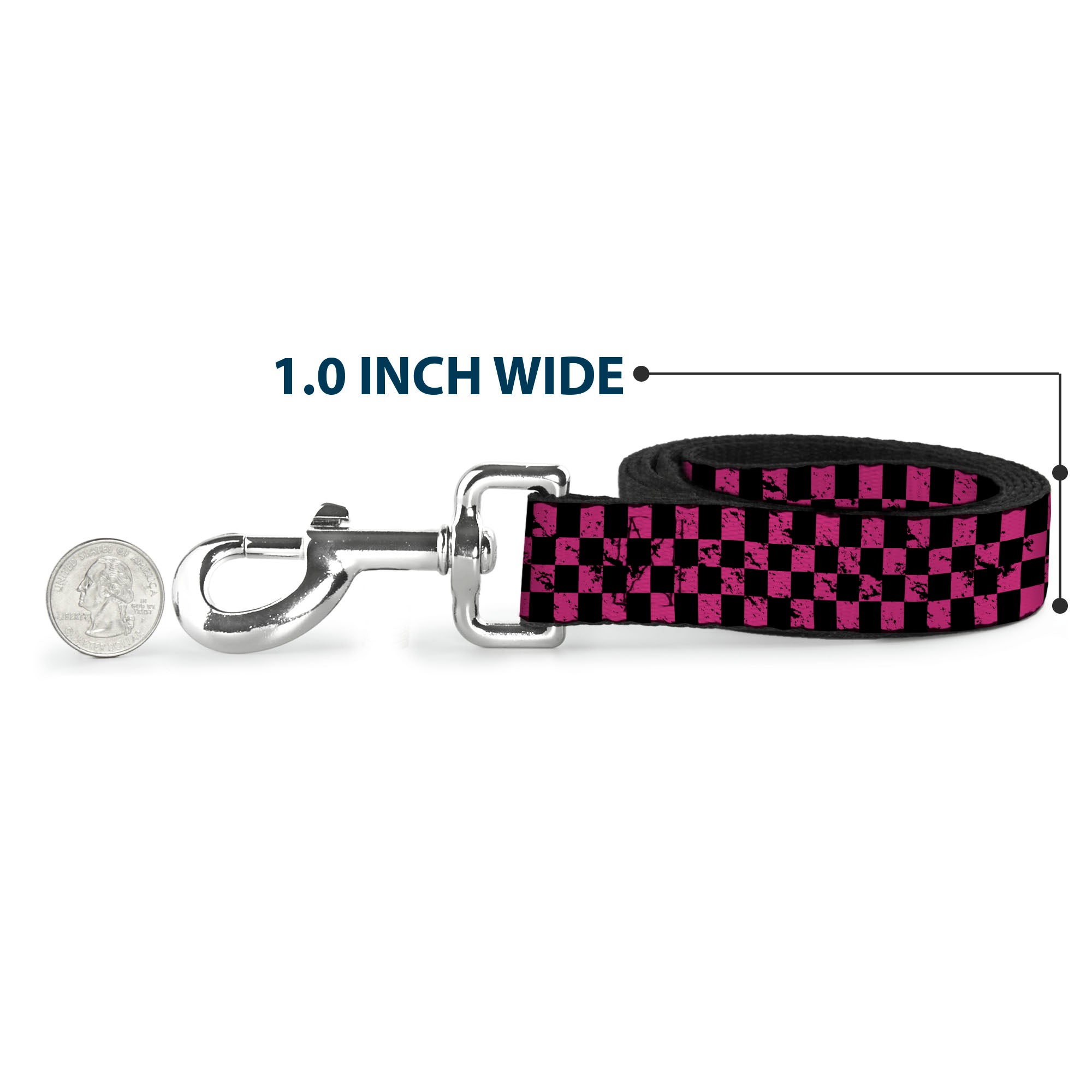 Dog Leash - Checker Weathered Black/Neon Pink Dog Leashes Buckle-Down