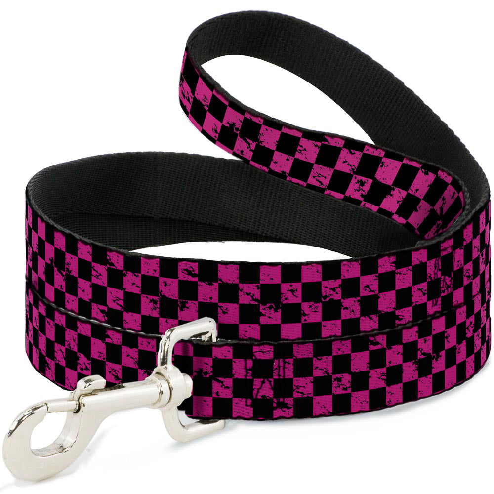 Dog Leash - Checker Weathered Black/Neon Pink Dog Leashes Buckle-Down